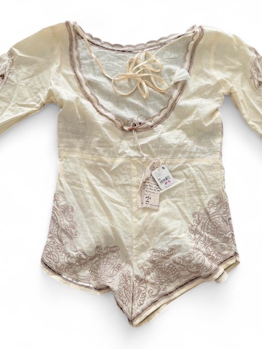 Free people Boho Cream Romper with Tassel Tie - Picture 2 of 2